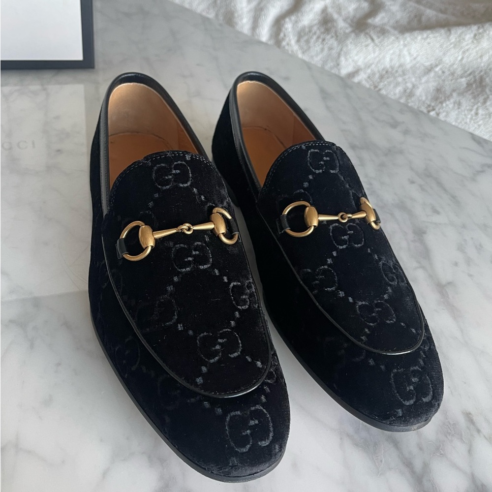 Gucci Men’s Black Velvet Jordaan Horsebit Loafer